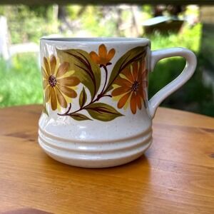 Vintage Stoneware Mug Large Orange Yellow Retro Daisy Flower JMP Japan‎ Capri